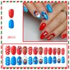 Christmas Press on Nails Blue Red Short Square Fake Nails
