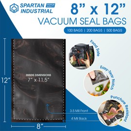 Spartan Industrial 8" X 12" Vacuum Seal Bags - 500 Count BPA-Free Food Storage Bags for Marinating, Freezing, Sous Vide Cooking