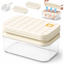 Bandeja para Cubitos de Hielo Cuadrada,Molde de Cubitos de Hielo con Tapa,Molde para Cubitos Hielo 56 Cavidades,Bandeja Hielo con Cuchara para Hielo,Cócteles,Bebidas,Café,Blanco Crema