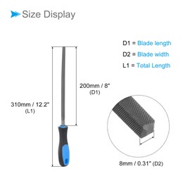 CoCud Metal Square File, 8" Blade Length, High Carbon Hardened Steel Cut Mill Hand Rasp with Non-slip Handle Blue - (Applications: for Wood, Metal, Plastic)