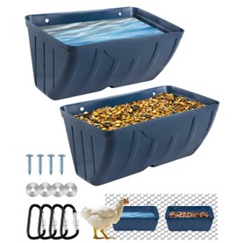 Comederos para pollos, paquete de 2, comederos y abrevaderos para patos, comedero colgante para aves de corral, comedero para cercas de ganado, canal de alimentación y cubeta de abrevadero con clips