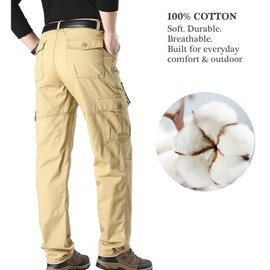 MYMRIN Mens Cargo Pants Elastic Waistband 7 Pockets Hiking Tactical Pants Cotton Cargo Work Pants for Men(Khaki,3XL)