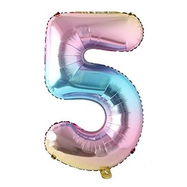 40 inch Rainbow Number 0-9 Gradient Colorful Big Size Number Foil Helium Balloons Birthday Party Celebration Decoration Large globos (40 inch 5 Rainbow)