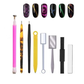 8 Pieces Nail Magnet Tool Set, Double-head Flower Design Nail Magnet Pens Magnet Stick 3D Magnetic Cat Eye Gel Polish Nail Art, for DIY 3d Magnetic, Salon, Studio or Home