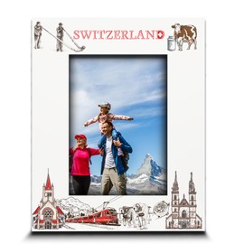 BELLA BUSTA-Switzerland Theme Picture Frame-Wedding, Honeymoon, Vacation, Family Reunion-Adventure- UV Print City Symbols Design (5x7 Vertical)