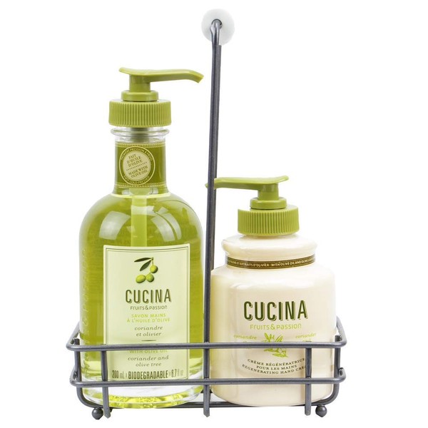 Fruits & Passion [Cucina] - Hand Care Duo Caddy Gift Set | Liquid Hand Soap Wash (5.1 oz) with Hand Cream Lotion (6.8 oz) (Coriander & Olive)
