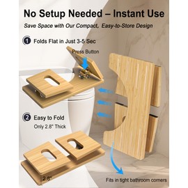 Foldable Toilet Stool, 7 Inches Bamboo Toilet Stool Squat for Adults, Collapsible Poop Stool for Bathroom, Potty Step Stool with Non-Slip Strip (Natural)