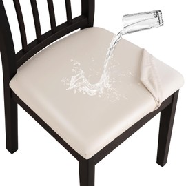 YISUN Waterproof Chair Seat Covers Set of 6, Pu Leather Dining Room Chair Covers, Stretch Chair Cover for Dining Room Chair Protector Slipcover for Kitchen, Hotel (6, Pu Pale Beige)