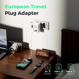 2 Pack European Travel Plug Adapter, Mifaso International Power Plug Adapter with 3 Outlets 3 USB Charging Ports(2 USB C), Type C Plug Adapter Europe Travel Essentials to Spain Italy France