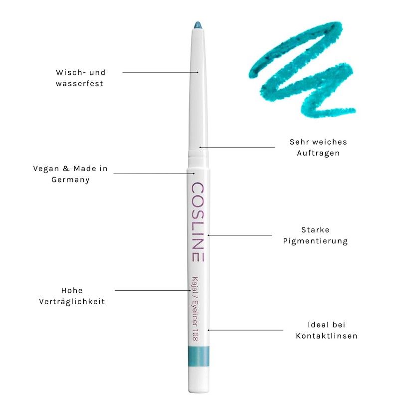 Cosline Kajal and eyeliner no. 108. Colour: Seagreen - Sea