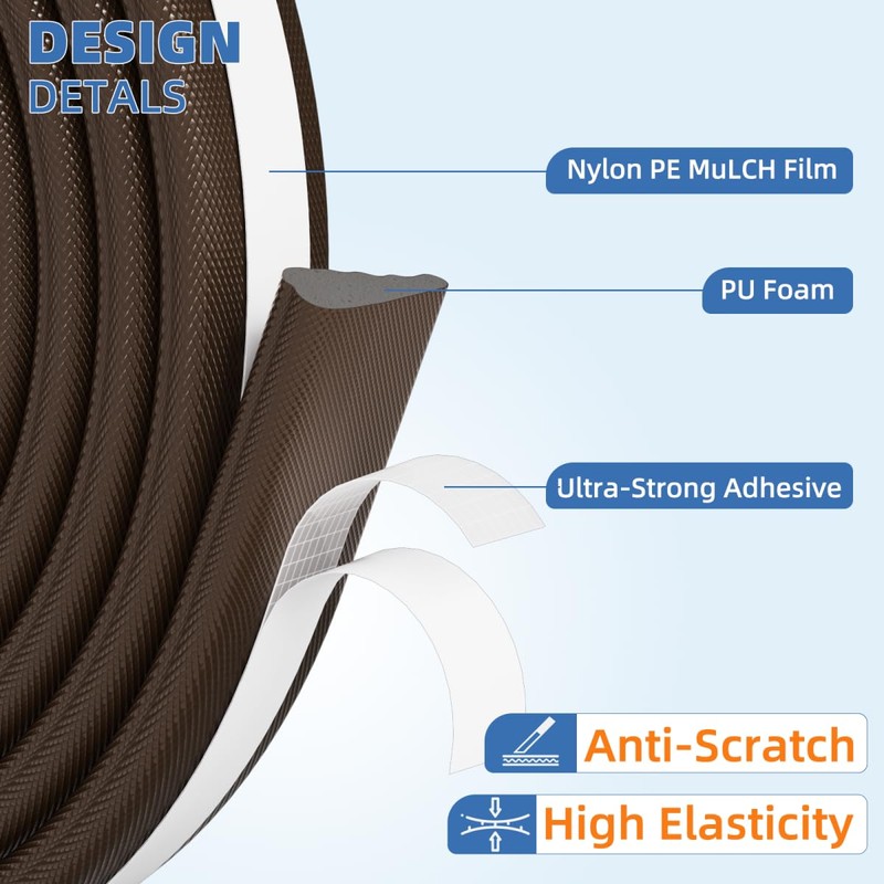 Wedge-Shape Window Weather Stripping Door Frame Seal Strip 3Pcs×196" Brown,Upgrade