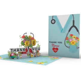 iGifts And Cards Grateful Heart Nurse Appreciation 3D Pop-Up Card - 6"x8" - Colorful Floral Bouquet Design, Thank You for Healthcare Professionals, Envelope, Nurse's Day & Medical Staff Recognition