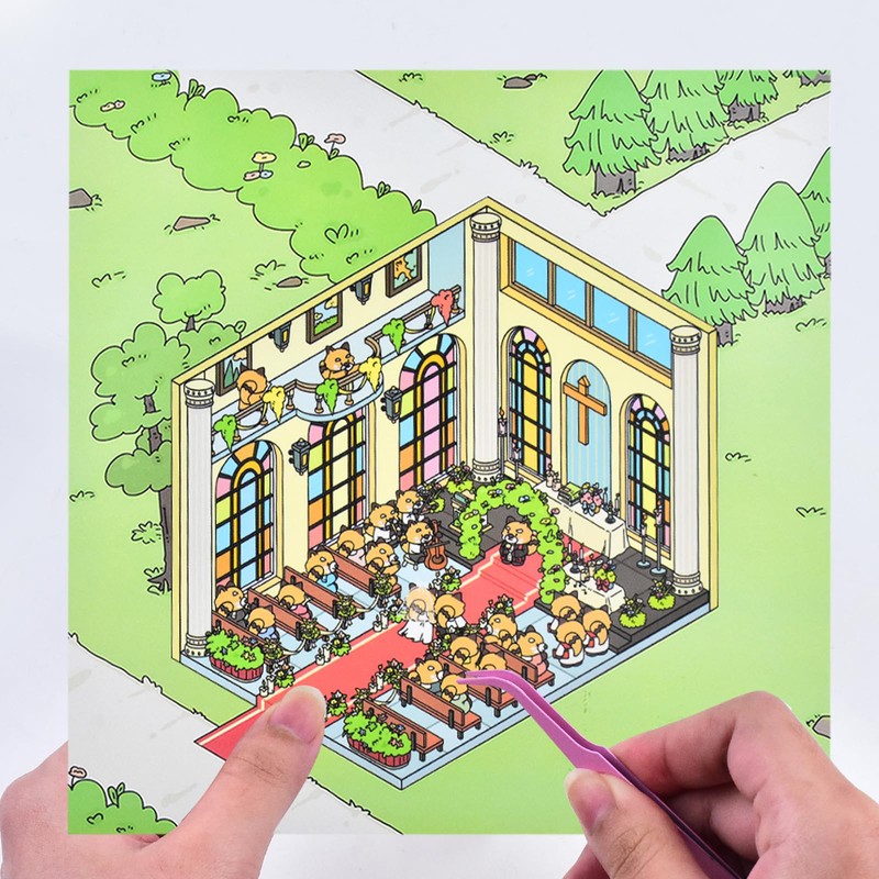 4 Sets 3D Sticker Scene 3D House Stickers with Tweezers