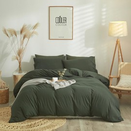 Comfortable & Soft 3 Piece Gentle Breathable Texture Cotton Duvet Cover Twin Size Solid Hued Tidy Design | All Seasons Fall Bedding Dark Forest Green Color Zipper Closure Warm Plush Cozy Luxury