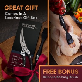 Heavy Duty Poultry Shears | Food Grade Stainless Steel Scissors for Bone, Chicken, Meat, Fish, Seafood, Vegetables | Anti-Rust Ergonomic Spring Loaded Food SHEAR | Built-In Lock |(Brown Wood Handles)