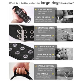 Dog Collar for Large Dogs - 5 cm Wide Collar with Handle for Extra Large Dog Breeds, Black, Soft Padded Neoprene Nylon Dog Collar for Large Dogs, Big Dog Collar 43-56 cm