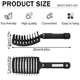 Hair Brush without Pulling, Boar Bristles Hair Brush, Boar Bristles Hair Styling Brush for Long Fine Thick Curly Hair (Pack of 2, Black and White)