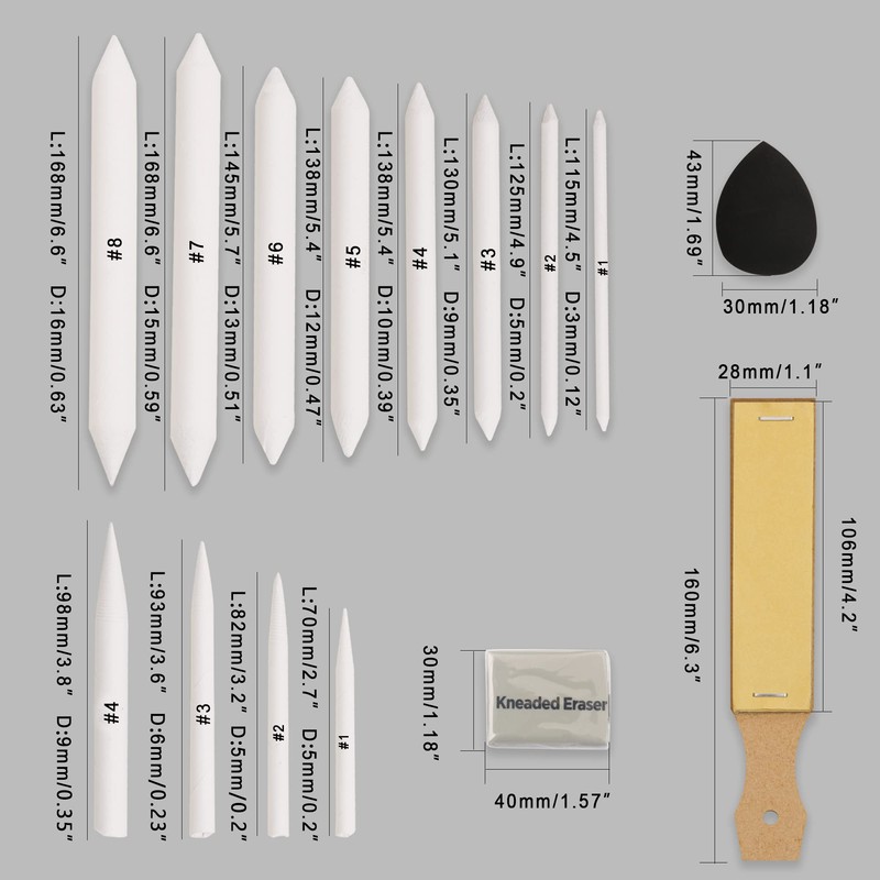 HIFORNY 38 PCS Sketch Drawing Tools - Blending Stumps and