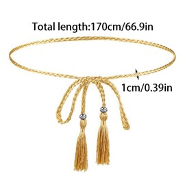 DARENYI Women Braided Tassel Belt Self Tie Waistband Fashion Women Skinny Waistband Braided Tassel Belt for Dress Accessory
