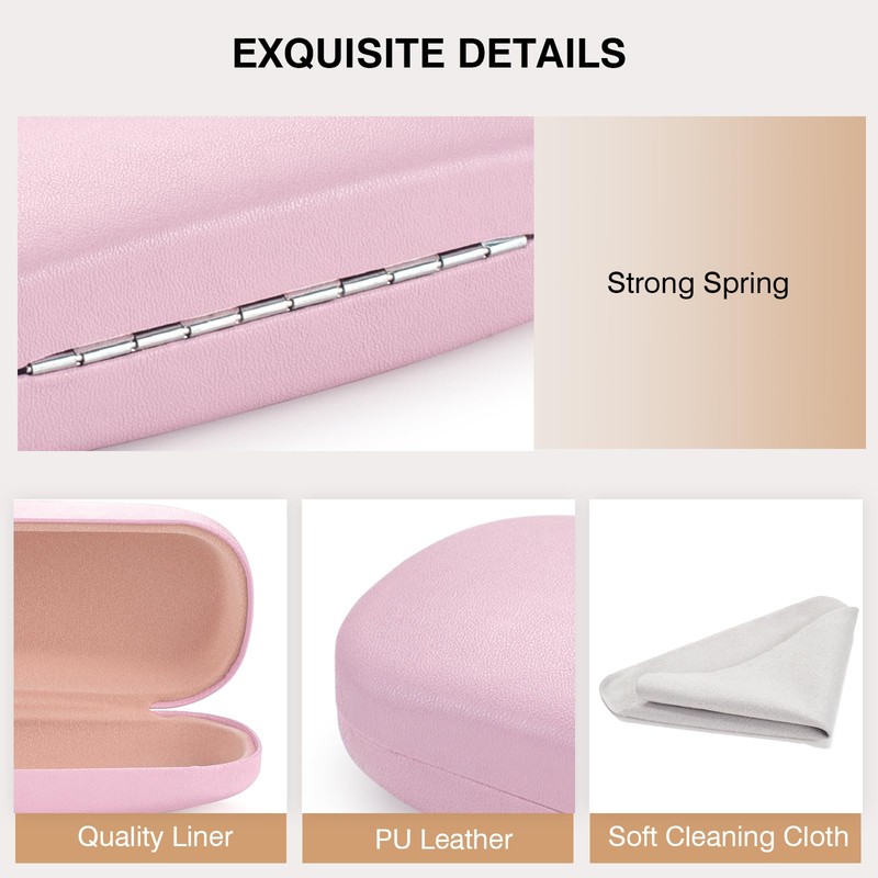Marvolia Hard Shell X-Large Eyeglasses Case - Pink PU Leather