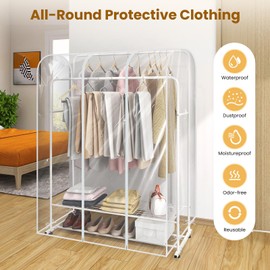 ZWMYF Dustproof Clothes Rail Cover Storage Bag 150 x 50 x 150 cm PEVA Dustproof Wardrobe Organizer with Full Zip