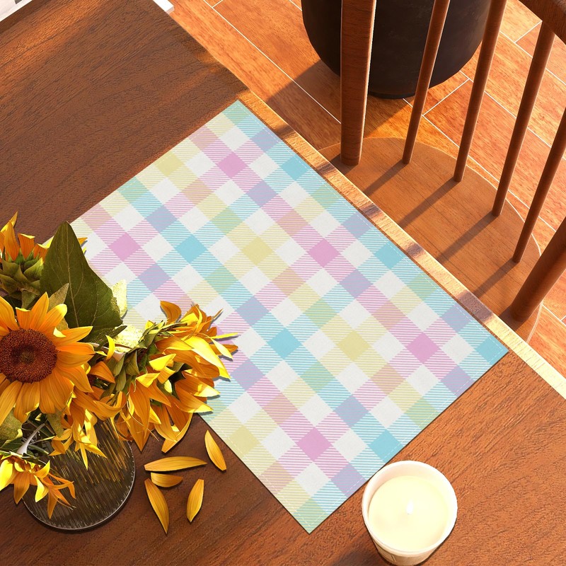 Linen Spring Placemats Set of 4 Buffalo Check Plaid Easter