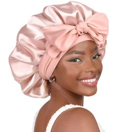 MIANID Satin Bonnet Silk Bonnet for Sleeping Double Layer Satin Lined Hair Bonnet with Tie Band for Women Curly Hair (Blush Pink）