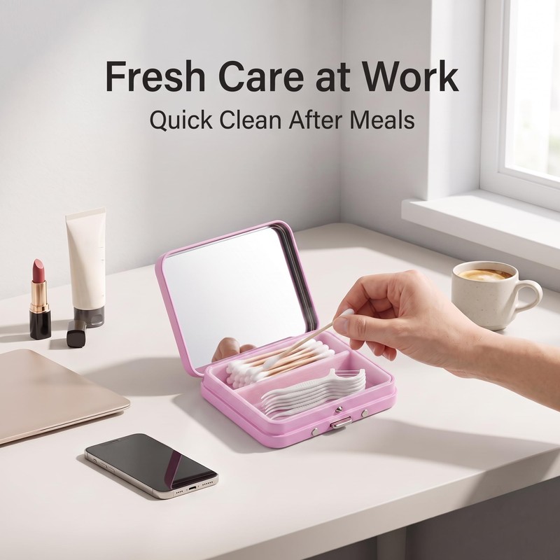 2Pack 2-in-1 Dental Floss & Cotton Swab Cases with Mirror