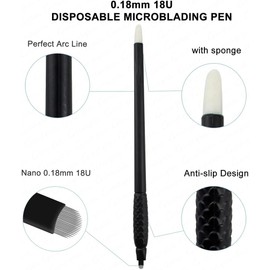 Lápiz De Microblading Desechable Para Cejas, 10 Unidades, Herramienta Manual De Tatuaje Con Nanohoja Y Esponja Pigmentada Para Un Modelado Preciso De Cejas (10 Unidades, Negro, 0,18 X 18 Unidad