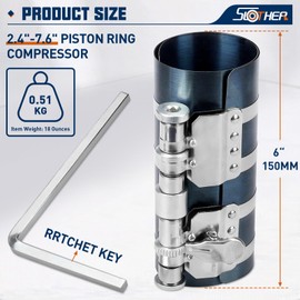 6”Piston Ring Compressor, Adjustable Ratchet Piston Installer Tool Removal Tool Installation Compressing Capacity 2.4”to 7.6”,Blue