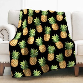Levens Pineapple Blanket Gifts for Women Girls Mom, Tropical Fruits Decoration for Home Bedroom Living Room Chair Office, Soft Comfort Fuzzy Lightweight Throw Blankets Black 50"x60"