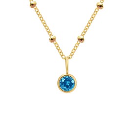 ALRNBY Birthstone Necklace for Women Dainty Gold Station Necklace with Crystal Pendant for Girls Gift Stainless Steel Diamond Choker (December - Blue Zircon)