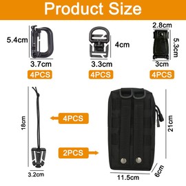 Pack of 2 Molle Tactical Waist Bags, Multifunctional Utility EDC Pouch, Military Compact Belt Bag with 16 Accessories, Multifunctional Bum Bag for Outdoor Hiking, Cycling, Hunting, Camping