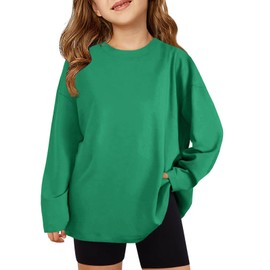 ZDC Girls Oversized Tshirts Kids Long Sleeve Crewneck Shirts Fall Tops Tees 5-14Years Green