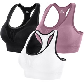 Heathyoga - Sujetadores deportivos de alto impacto para mujer, sostenes deportivos acolchados para mujer, sostenes de entrenamiento para mujer, sostenes de espalda cruzada, sostenes de yoga, Paquete de 3 - negro+blanco+rosa, S