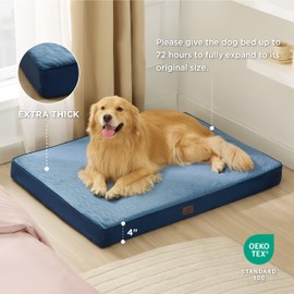 Bedsure Orthopedic Dog Bed for Extra Large Dogs - XL Memory Foam Dog Beds, 2-Layer Thick Pet Bed with Removable Washable Cover and Waterproof Lining (44x32x4 Inches), Navy