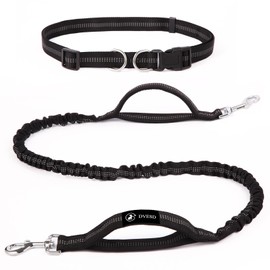DVESD Hands Free Dog Leash,Double Handle Dog Leash,Bungee Dog Leash,no Pull Dog Leash,Reflective Stitching for Walking,Adjustable Waist Belt,Durable Bungee Strong Shock Absorbing (Without Pouch)