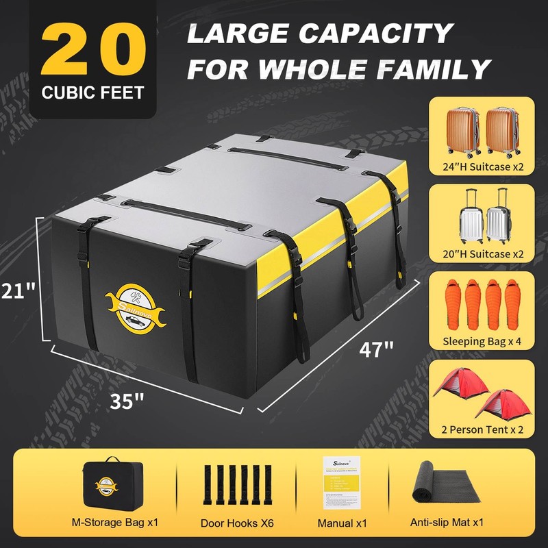 Sailnovo Car Rooftop Cargo Carrier Bag 20 Cubic, PVC Vehicle