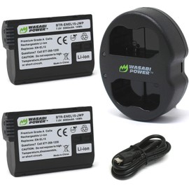 Wasabi Power Battery 2-Pack, Dual Charger for Nikon EN-EL15, EN-EL15b, EN-EL15c & D500, D600, D610, D750, D780, D800, D800E, D810, D810A, D850, D7000, D7100, D7200, D7500, Z5, Z6, Z6II, Z7, Z7II, 1 V1