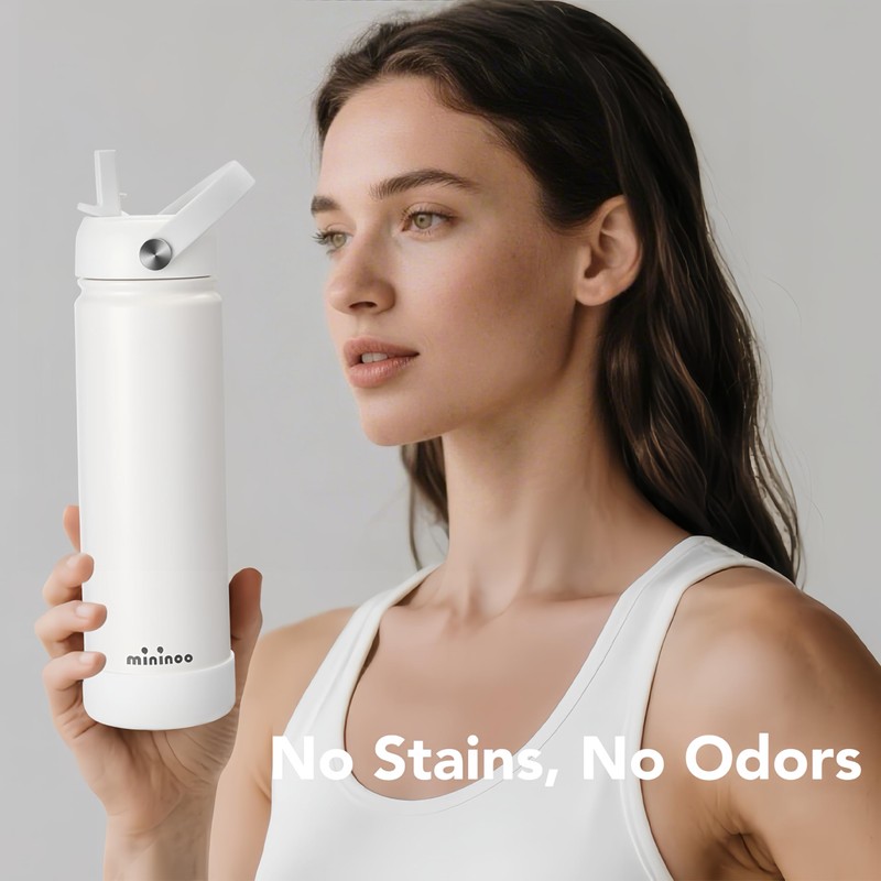 Insulated Stainless Steel Water Bottle with Straw, Ceramic-Lined, BPA-Free &