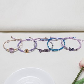 HEYu String beads Charm Bracelets set exquisite Cute Cartoon Daisy Butterfly Flower Beads Bracelets for woman and Adjustable bracelet jewelry birthday Gift For Friends (Purple set)