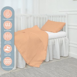 Pizuna Baby Duvet Cover For Crib 100 x 135 cm, Peach, 400 Thread Count 100% Long Staple Cotton Bedding Set, Soft Sateen Weave Crib Duvet Cover with Button Closure & 1 Pillow Case