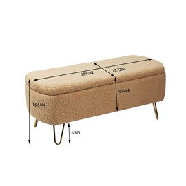 Udorich Camel Storage Ottoman Bench with Gold Legs, Upholstered Faux Fur for Sitting and Storage, for Living Room or Bedroom
