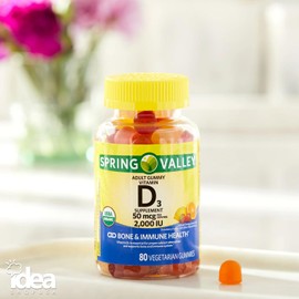 Idea Shop USA Spring Valley Vitamin D3 Gummies 2000 IU for Bone Strength & Immune Support, 80 Count – Vegetarian & Organic Bundle with Vitamins & Minerals - A to Z - Better Idea Guide