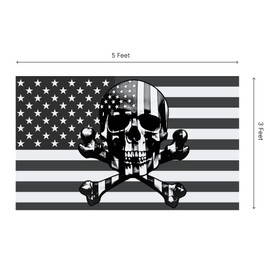 3x5 Feet American Skull Flags with 2 Brass Grommets - Pirate USA Flag or US Black Boat Flags or Banners Man Cave Skull Bones Funny - Military Flag Brass Grommets for Garden Yard Lawn Patio House