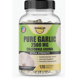 Happi Mi Nutrition Garlic Capsules Organic  2500mg Grown in USA, 120 Veggie Capsules