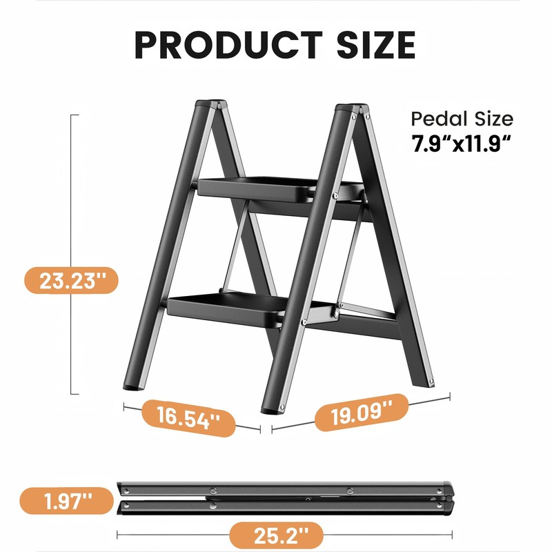 SOLADDER Step Stool, 2 Step Ladder with Anti-Slip and Wide