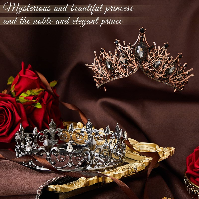 2 Pcs Crowns for Men Women Baroque Queen Crown King