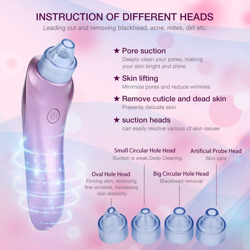 4 Replaceable Heads Blackhead Vacuum Removal Pore Acne Suction Cleanser