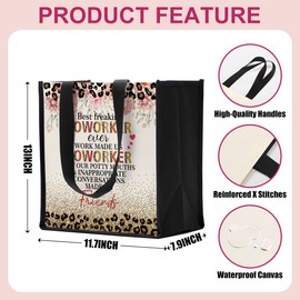 Best Friend Work Besties Gifts for Women, Coworker Gifts for Women, Inspirational Goodbye, Farewell, Going Away Gifts for Coworkers Friends Birthday, Leopard Canvas Tote Bag Reusable Grocery Bags